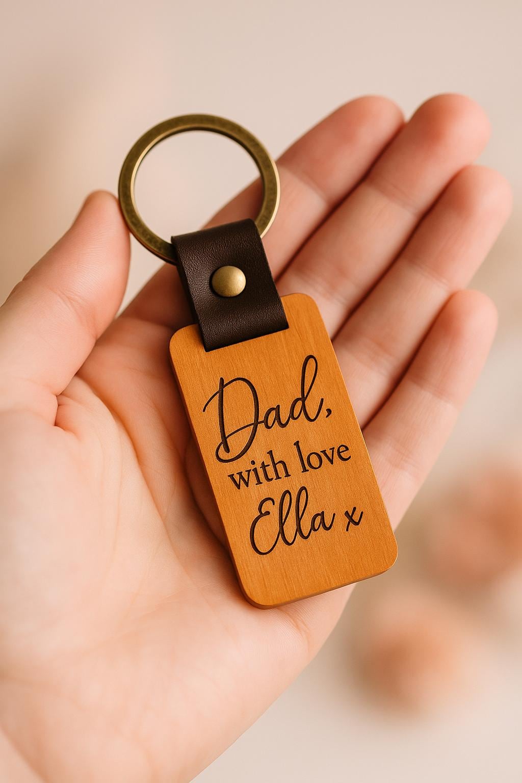 Engraved Wooden Keyring - Custom Engraved Gift with Your Message or Handwriting - Sentimental Keepsake