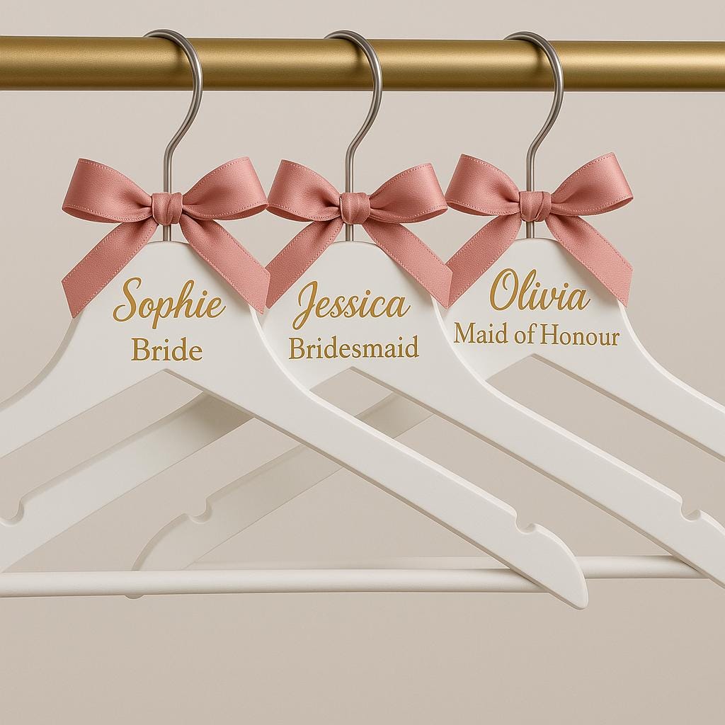 Bespoke Wedding Hanger - Custom Bridal Hanger with Name, Date & Personalised Ribbon