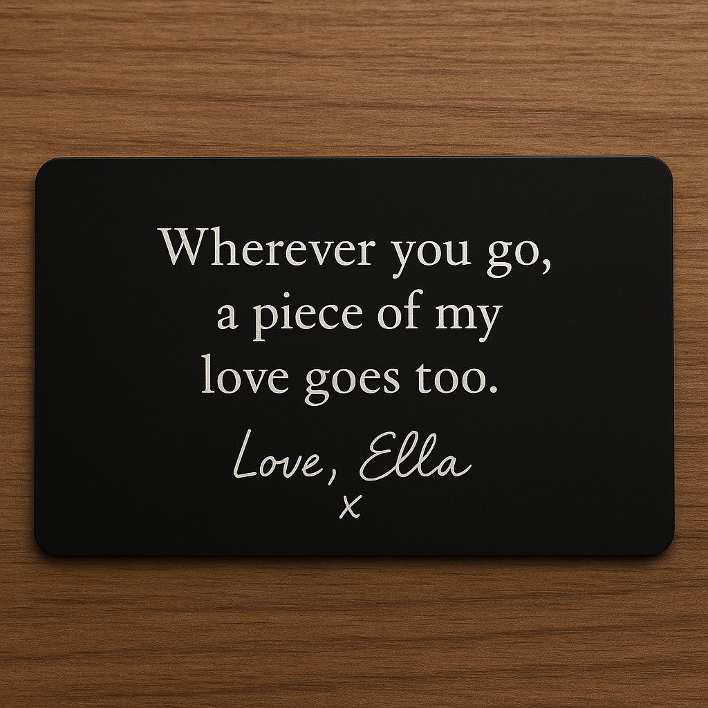 Custom Engraved Black Metal Wallet Card – Engraved Aluminium Keepsake for Groomsmen, Birthdays or Pocket Love Notes
