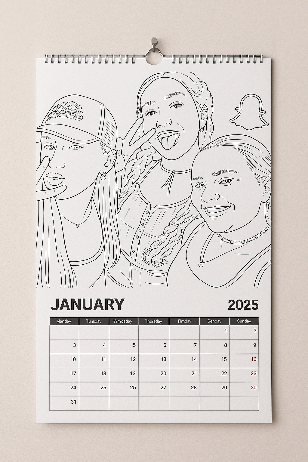 Custom Photo Colouring Wall Calendar – Personalised 2026 Planner