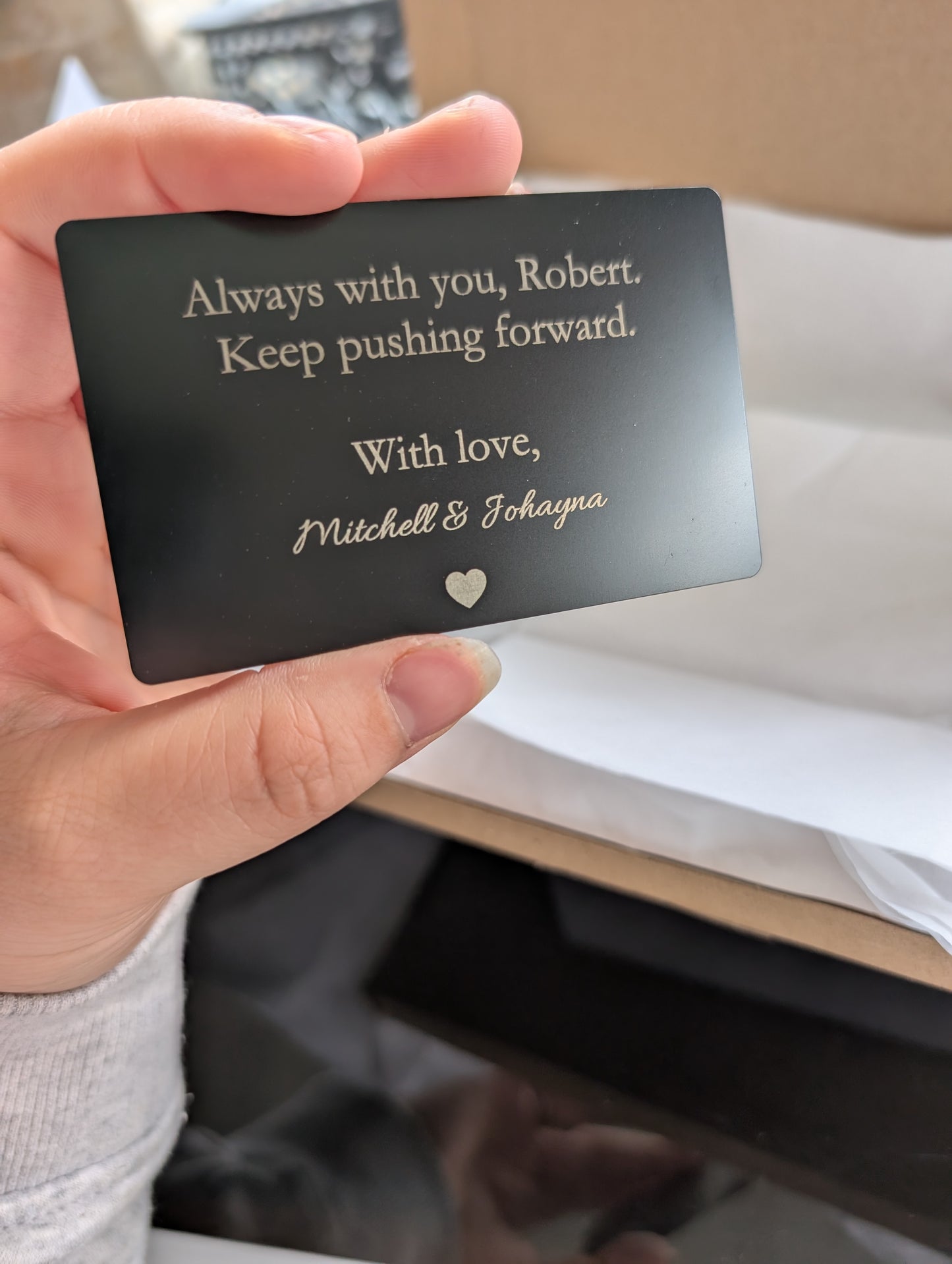 Custom Engraved Black Metal Wallet Card – Engraved Aluminium Keepsake for Groomsmen, Birthdays or Pocket Love Notes
