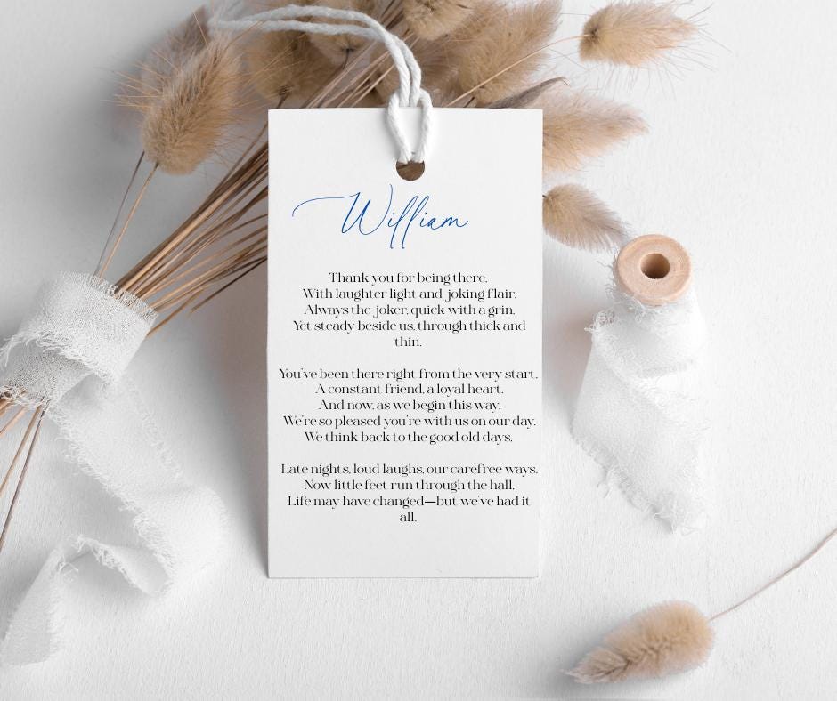Individually Tailored Poem Place Cards – Custom Wedding Table Name Cards with Guest Names & Ribbon