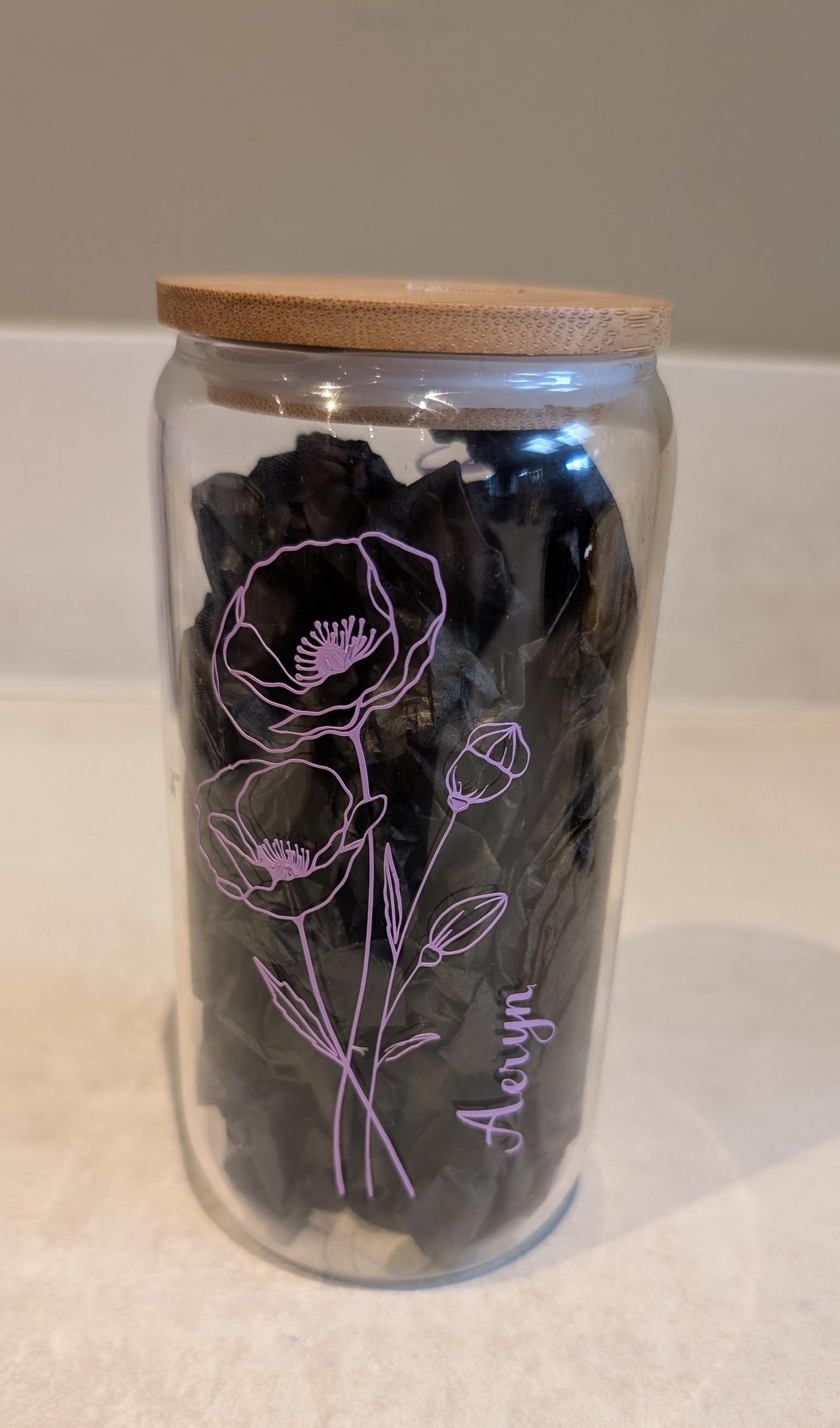Bridesmaid & Flower Girl Glass Cup with Bamboo Lid & Straw - Custom Wedding Party Tumbler - Hen Do Gift or Favour