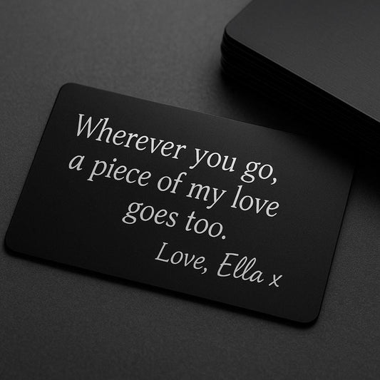 Custom Engraved Black Metal Wallet Card – Engraved Aluminium Keepsake for Groomsmen, Birthdays or Pocket Love Notes