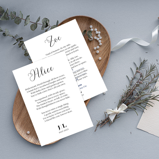 Individually Tailored Poem Place Cards – Custom Wedding Table Name Cards with Guest Names & Ribbon