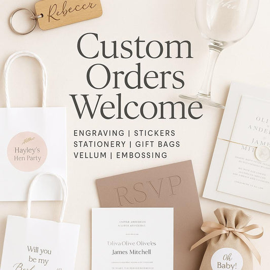 Custom Engraving, Stickers, Stationery, Gift Bags, Vellum Printing, Embossing & More | Personalised Items for Any Occasion
